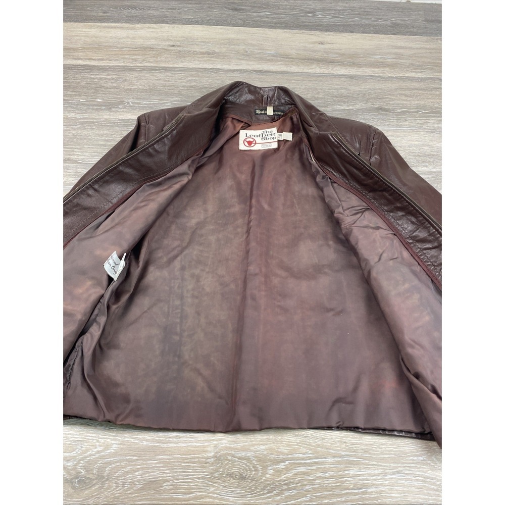 VTG Sears the Leather Shop Brown Leather Moto Jacket Sz 38 R - Picture 3 of 11